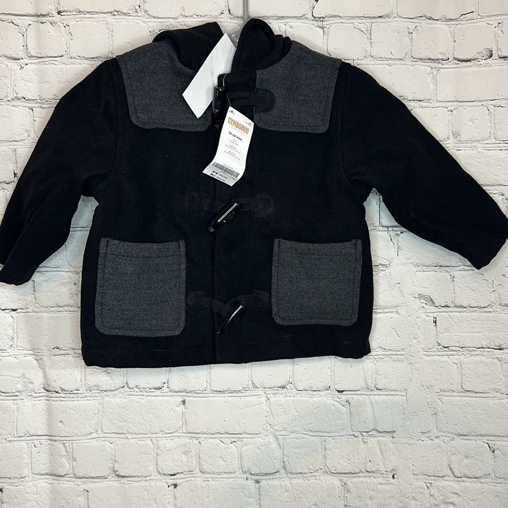 Gymboree Black Gray Hooded Pea Coat size 12-24‎ Months NEW